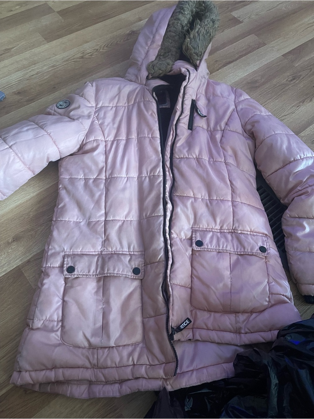 Justice Light Pink Quilted Hooded Puffer Coat